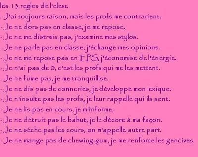 les  13 regles de  l  eleve